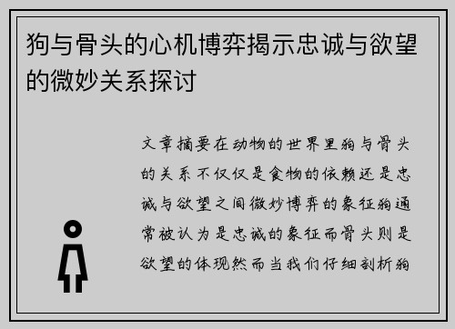 狗与骨头的心机博弈揭示忠诚与欲望的微妙关系探讨